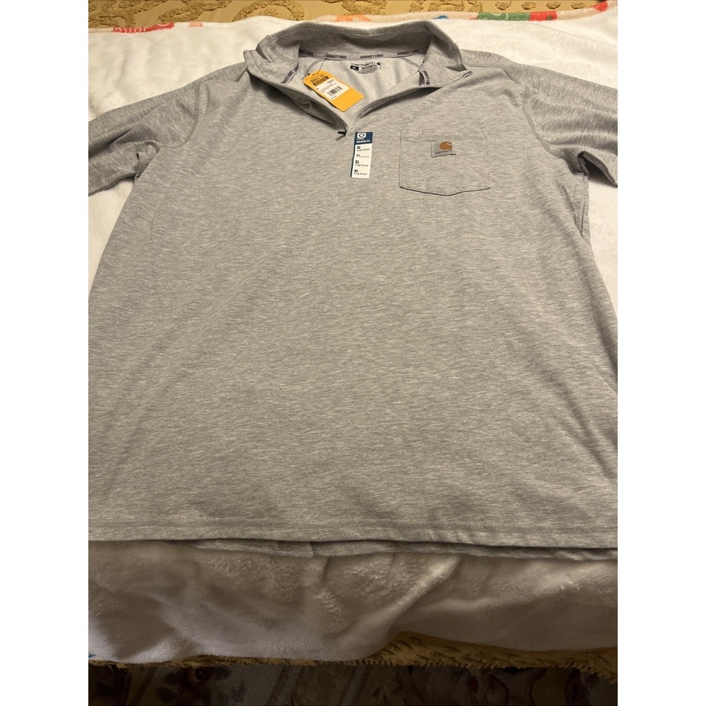 Carhartt‎ T Shirt Mens Size XL Gray 1/4 Zip Active Pullover Long Sleeve *